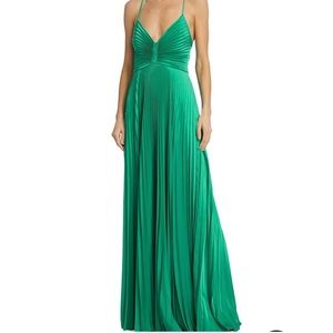 A.L.C. Satin Pleated Dress in Viridian
